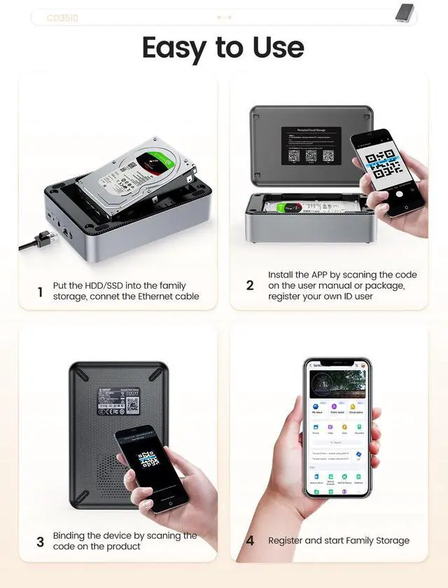 Alt view image 6 of 7 - ORICO Network Attached Storage 3.5'' Type-C HDD/SSD Household Storage with Automatic Backup Remote Access & Share Data(Diskless) | Magnetic Lid | 1GB DDR4 RAM & Quad-Core CPU