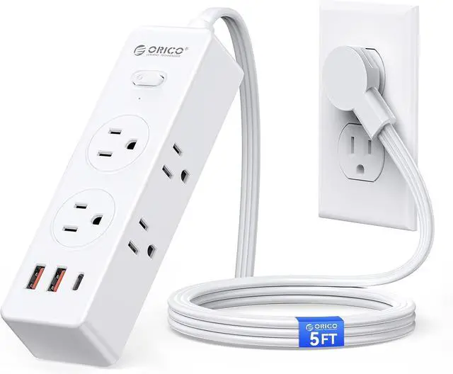 Main image of ORICO 9-in-1 Power Strip - 6 AC Outlets 3 USB A Ports(1 USB C), 3 Sided Outlet Extender, 45° Ultra-Thin Plug, 5FT Extension Cord for Home, Office, Travel, College Dorm - PSS