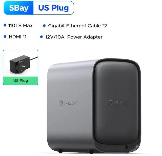 Main image of ORICO HS500 NAS Storage, AI Album and Virtual Machine, Flexible RAID Setup, 5* HDD Slot, 2 * M.2 NVMe SSD Slot, 2 * 2.5 GbE, 4K HDMl, Network Attached Storage (Diskless)