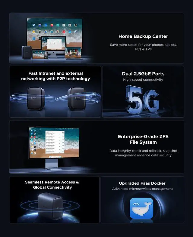 Alt view image 2 of 6 - ORICO HS500 NAS Storage, AI Album and Virtual Machine, Flexible RAID Setup, 5* HDD Slot, 2 * M.2 NVMe SSD Slot, 2 * 2.5 GbE, 4K HDMl, Network Attached Storage (Diskless)