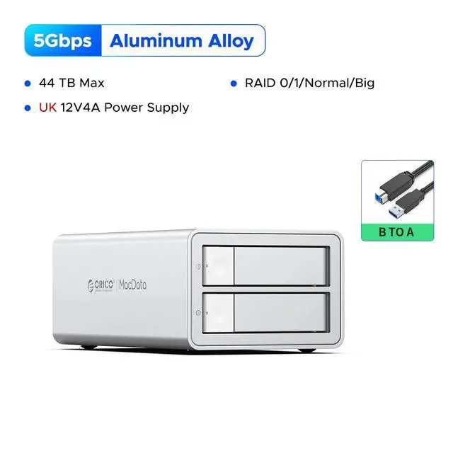 Alt view image 4 of 10 - ORICO 4Bay RAID External Hard Drive Enclosure USB3.0 for 2.5/3.5 Inch SATA HDD/SSD up to 5X 22TB Supports RAID 0/1/3/5/10/JBOD/Clone/ClearMode