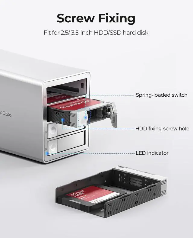 Alt view image 9 of 10 - ORICO 4Bay RAID External Hard Drive Enclosure USB3.0 for 2.5/3.5 Inch SATA HDD/SSD up to 5X 22TB Supports RAID 0/1/3/5/10/JBOD/Clone/ClearMode
