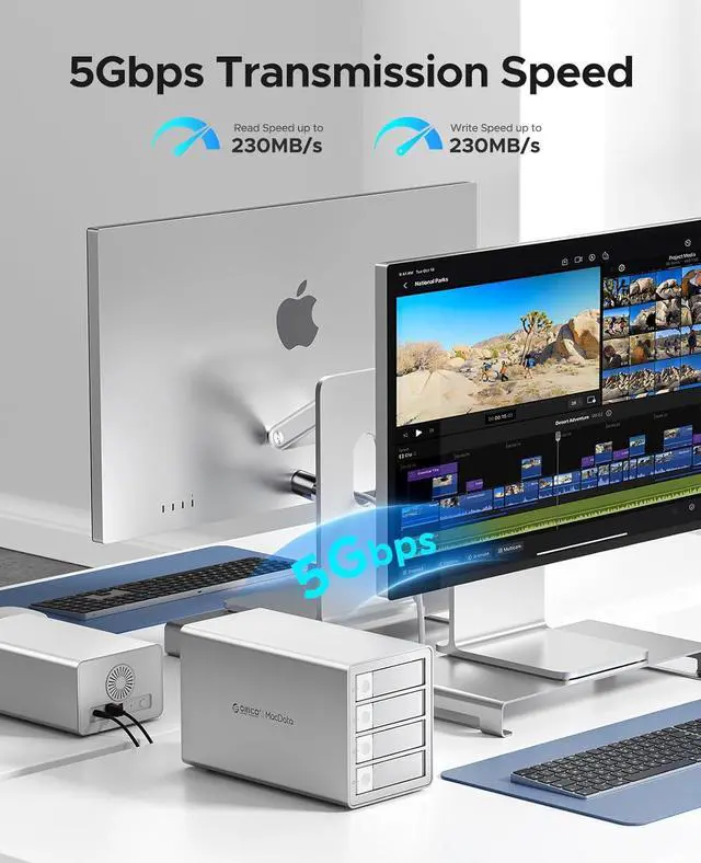 Alt view image 7 of 10 - ORICO 4Bay RAID External Hard Drive Enclosure USB3.0 for 2.5/3.5 Inch SATA HDD/SSD up to 5X 22TB Supports RAID 0/1/3/5/10/JBOD/Clone/ClearMode