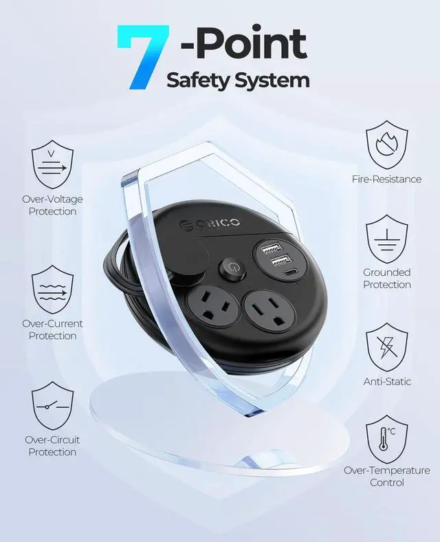 Alt view image 7 of 7 - ORICO Travel Power Strip with USB Ports, 4 ft Flat Extension Cord 3 Outlets 3 USB Ports, Portable Flat Plug Power Strip Outlet Extender for Travel, Cruise Approved - Black