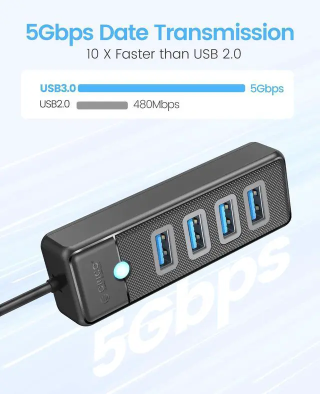 Alt view image 3 of 7 - 4-Port USB 3.0 Hub ORICO Ultra-Slim Data USB Splitter with 3.28ft Extended Cable, for Laptop, PC, MacBook, Mac Pro, Mac mini, iMac, XPS, Xbox, Flash Drive, Surface Pro and More USB Devices