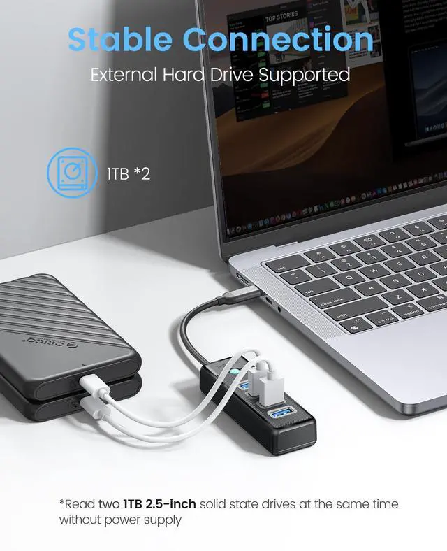 Alt view image 4 of 7 - 4-Port USB 3.0 Hub ORICO Ultra-Slim Data USB Splitter with 3.28ft Extended Cable, for Laptop, PC, MacBook, Mac Pro, Mac mini, iMac, XPS, Xbox, Flash Drive, Surface Pro and More USB Devices