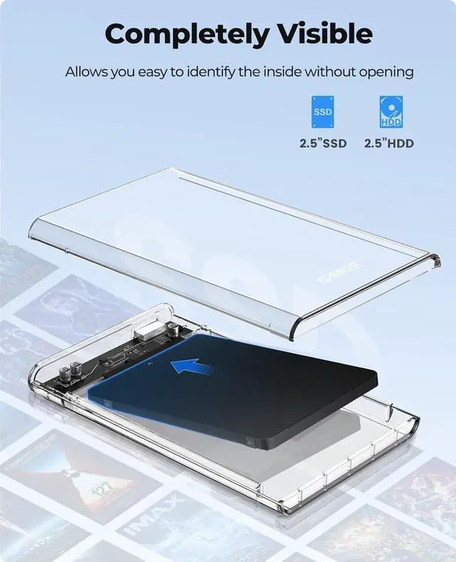 Alt view image 2 of 7 - ORICO 2.5'' External Hard Drive Enclosure USB 3.0 to SATA III Tool-Free Clear Hard Disk Case for 2.5 inch 7mm 9.5mm SATA HDD SSD Max 6TB Support UASP(2139U3)