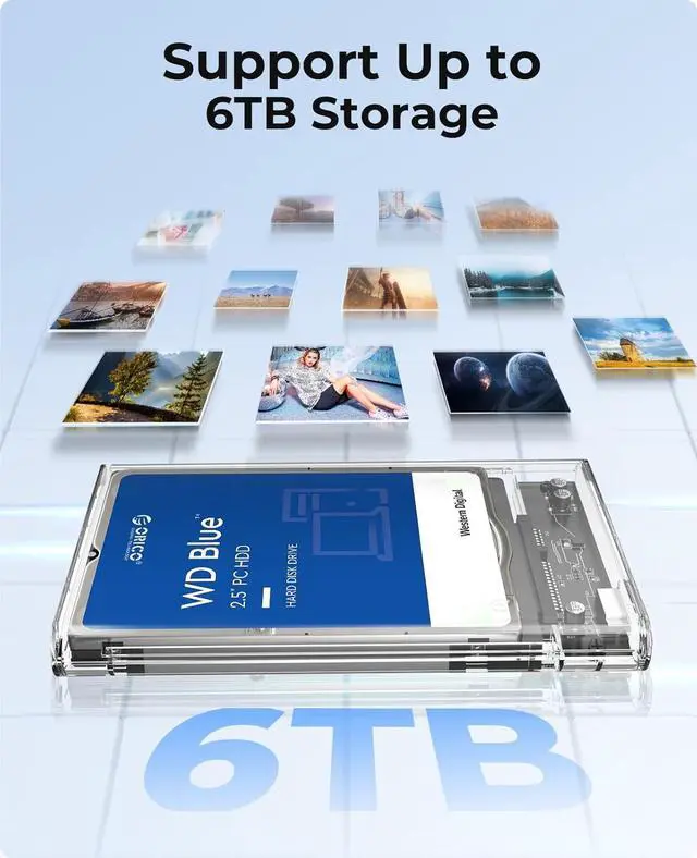 Alt view image 5 of 7 - ORICO 2.5'' External Hard Drive Enclosure USB 3.0 to SATA III Tool-Free Clear Hard Disk Case for 2.5 inch 7mm 9.5mm SATA HDD SSD Max 6TB Support UASP(2139U3)