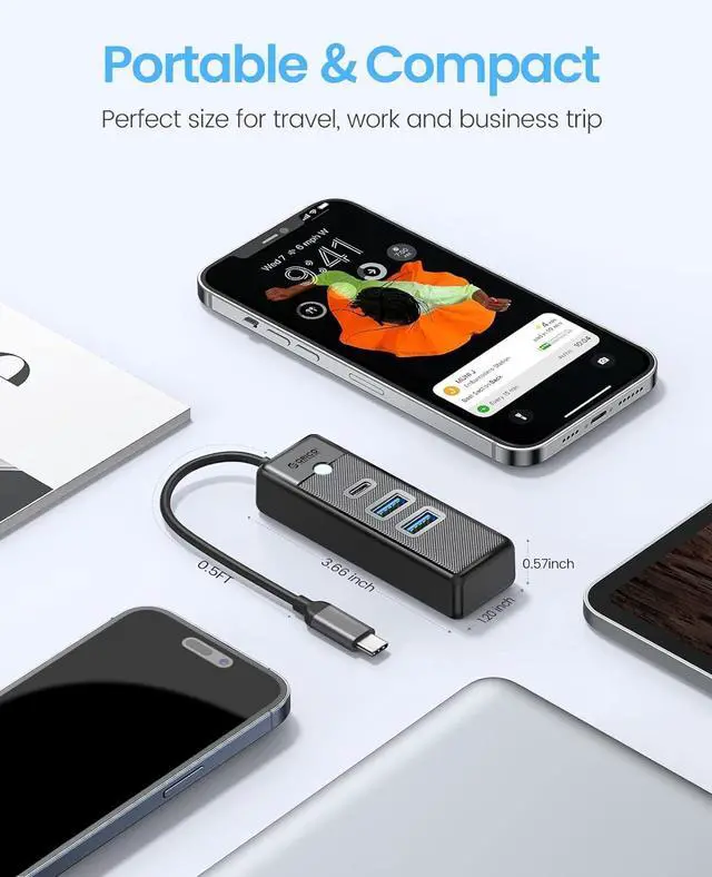 Alt view image 6 of 6 - ORICO USB C Hub 3 Ports USB 3.1 Type C to USB 3.0 Hub Adapter with 2 USB A, 1 Type C for Laptop, Mobile Phone, Tablet with 0.5ft Cable, Compatible with Mac OS 10.X and Above, Linux, Android