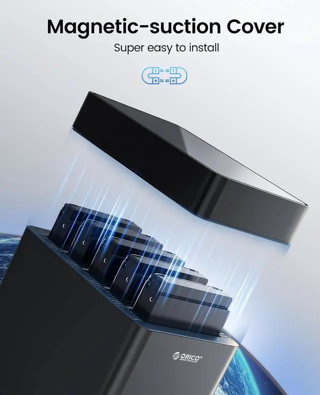 Alt view image 2 of 7 - ORICO 5 Bay 3.5inch Hard Drive Enclosure USB 3.0 to SATA Magnetic Tool-Free External HDD Docking Station Case with 12V/6.5A Power Adapter for Family Storage Expansion Up to 90TB (5x18) - DS500U3