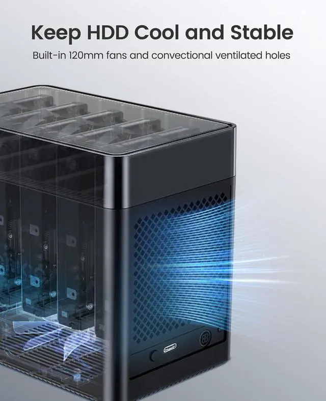 Alt view image 4 of 7 - ORICO 5 Bay 3.5 Inch Hard Drive Enclosure USB C to SATA Magnetic Tool-Free External HDD Enclosure with 12V/6.5A Power Adapter for Family Storage Expansion Up to 90TB(5x18) - DS500C3