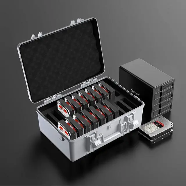 Alt view image 4 of 5 - ORICO Hard Drive Case 3.5inch 20-Bay HDD/SSD Multi-Protection Storage Suitcase with Foam Hard Case Shockproof Anti-Static MoistureProof Carrying Box-PSC L20