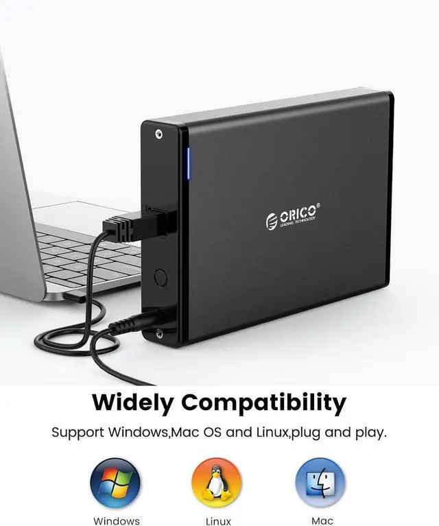 Alt view image 6 of 7 - ORICO 3.5 Inch External Hard Drive Enclosure with Removable Enclosure USB 3.0 to SATA 3.0 5Gbps for SATA 3.5 Inch HDD with 12V 2A Power Supply Adapter (16TB Max, Blue Display) 7688U3