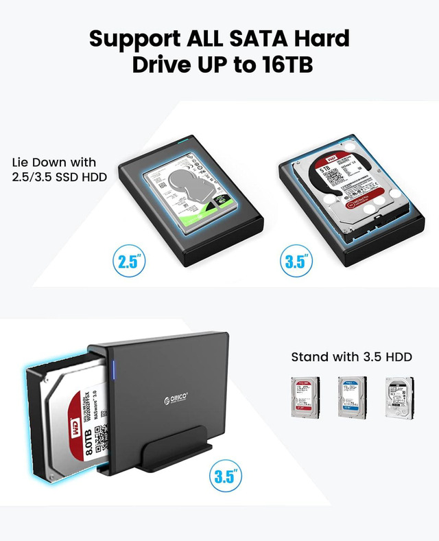 Case HDD 3.5” Phyachelo USB 3.0 – Adattatore Per Disco Rigido E SSD Fino A 10TB Con Spina EU