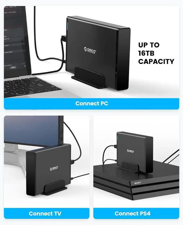 Alt view image 7 of 7 - ORICO 3.5 Inch External Hard Drive Enclosure with Removable Enclosure USB 3.0 to SATA 3.0 5Gbps for SATA 3.5 Inch HDD with 12V 2A Power Supply Adapter (16TB Max, Blue Display) 7688U3
