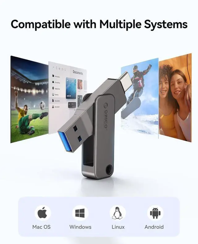 Alt view image 6 of 7 - ORICO USB 3.0 Flash Drive 150MB/S Metal Housing Swivel Design Support OTG Function 2 in 1 PenDrive 32GB for USB C and USB A Devices -EB05 OR