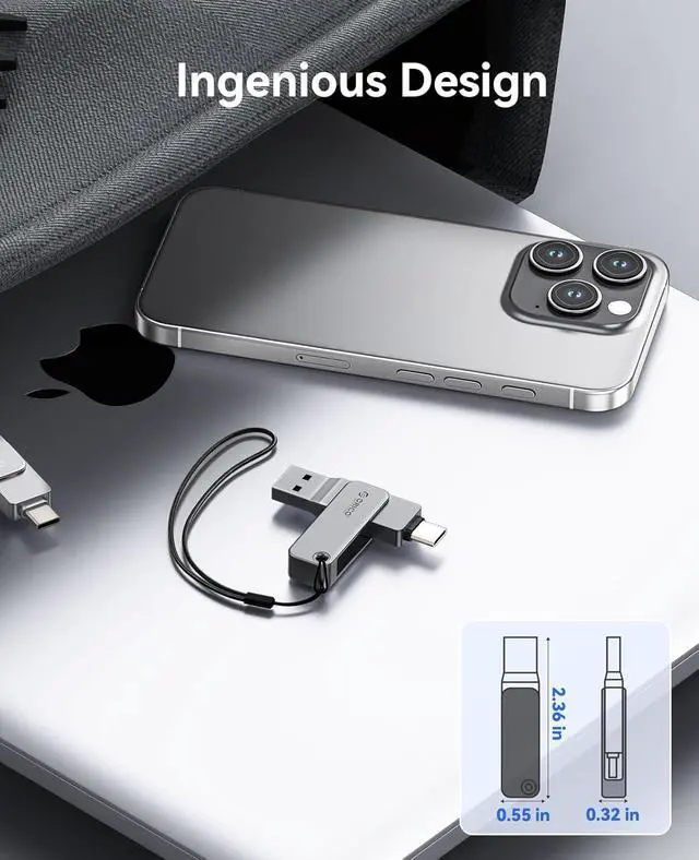 Alt view image 5 of 7 - ORICO USB 3.0 Flash Drive 150MB/S Metal Housing Swivel Design Support OTG Function 2 in 1 PenDrive 32GB for USB C and USB A Devices -EB05 OR