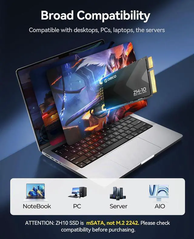 Alt view image 5 of 6 - ORICO 1TB mSATA SSD, SATA III 6Gbps 3D NAND Internal Solid State Drive for Laptops Ultrabooks Desktop-ZH10