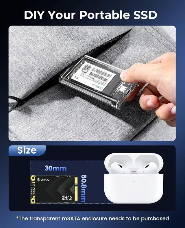 Alt view image 4 of 6 - ORICO 1TB mSATA SSD, SATA III 6Gbps 3D NAND Internal Solid State Drive for Laptops Ultrabooks Desktop-ZH10