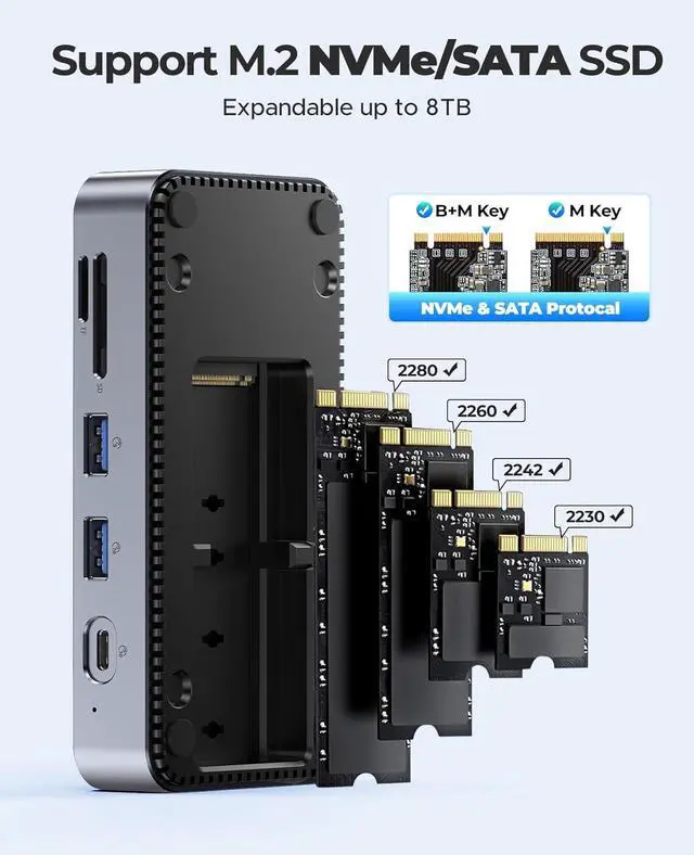 Alt view image 4 of 6 - USB C Hub with M.2 SSD Enclosure, New Upgrade ORICO 10-in-1 USB-C Docking Station with Built in fan, 10Gbps USB 3.2 Gen2 M.2 NVMe SSD Reader, Support 4K@60Hz HDMI, 100W PD, Ethernet, SD/TF - DPM2P9-V1