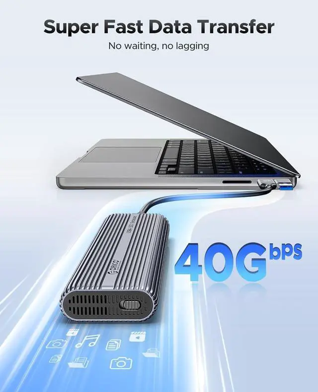 Alt view image 2 of 7 - ORICO 40Gbps M.2 NVMe SSD Enclosure with Cooling Fan, Tool Free Aluminum M.2 Adapter Compatible with Thunderbolt 4/3 USB3.2/3.1/3.0/2.0, Max 8TB Capacity-ACOM2