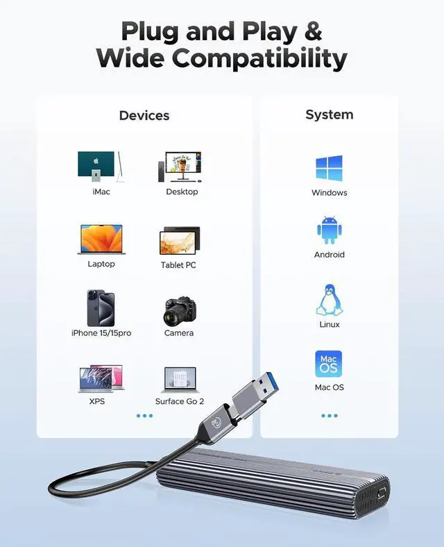 Alt view image 5 of 7 - ORICO 40Gbps M.2 NVMe SSD Enclosure with Cooling Fan, Tool Free Aluminum M.2 Adapter Compatible with Thunderbolt 4/3 USB3.2/3.1/3.0/2.0, Max 8TB Capacity-ACOM2