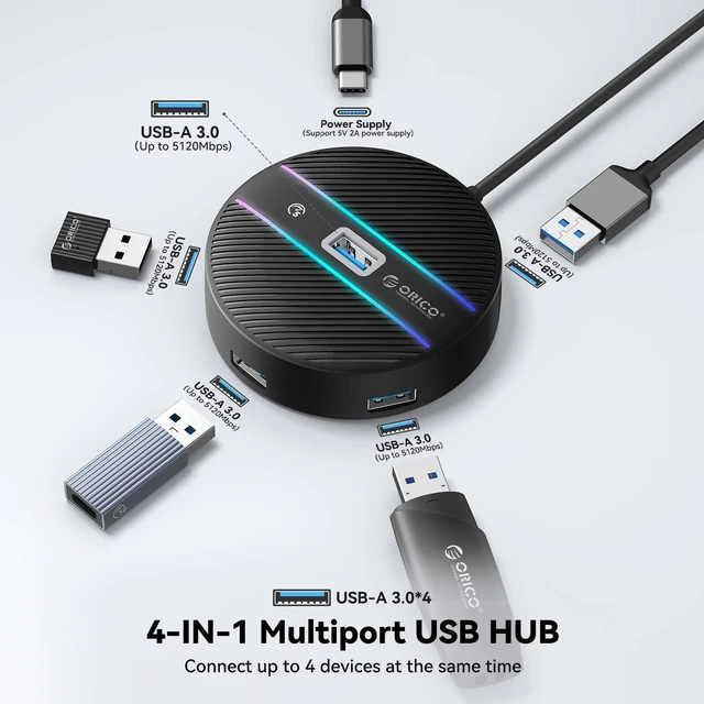 Alt view image 2 of 7 - ORICO USB Hub, 5Gbps USB Extender USB-A Splitter with 180cm Cable