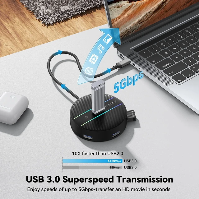 Alt view image 4 of 7 - ORICO USB Hub, 5Gbps USB Extender USB-A Splitter with 180cm Cable