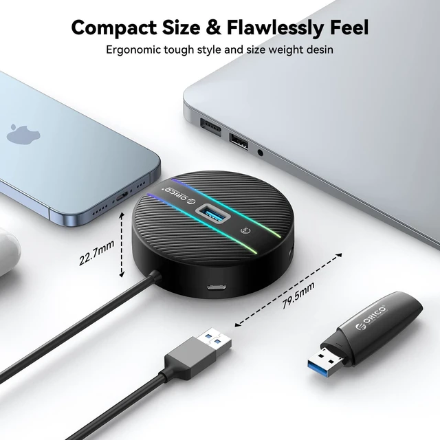 Alt view image 7 of 7 - ORICO USB Hub, 5Gbps USB Extender USB-A Splitter with 180cm Cable