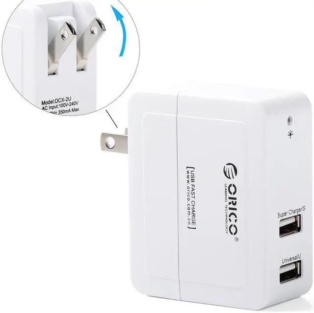 Alt view image 5 of 5 - ORICO Ultra Mini 2 Ports USB Charger Pocket Size with Folding Plug  5V2.4A Super Charging Port and 5V1.5A Universal Port Charing your Phone,Tablet for Traveling,Home,Office