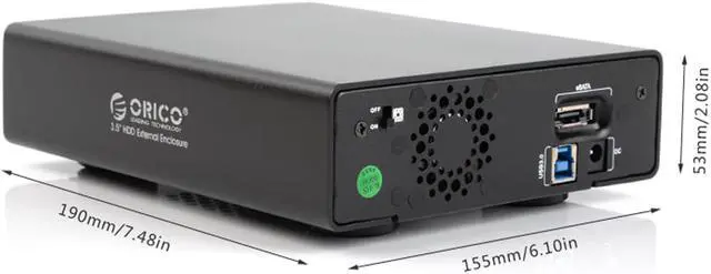 Alt view image 3 of 5 - ORICO 3519SUS3-BK Aluminum Alloy HDD External Enclosure with E-SATA and USB3.0 Interface