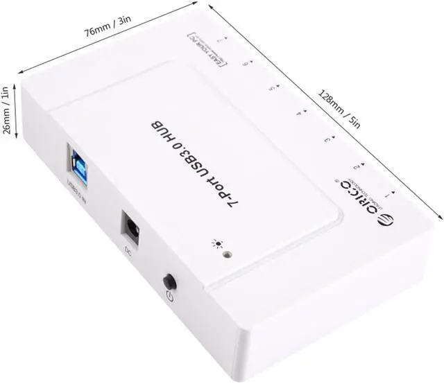Alt view image 2 of 5 - ORICO  7 Port USB 3.0 SuperSpeed Hub with 36W Power Adapter - VIA VL812 Chipset - Windows, Mac OS X, and Linux Support - Full USB 2.0 Backwards Compatibility  -White (H9978-U3)