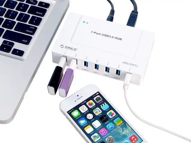 Alt view image 3 of 5 - ORICO  7 Port USB 3.0 SuperSpeed Hub with 36W Power Adapter - VIA VL812 Chipset - Windows, Mac OS X, and Linux Support - Full USB 2.0 Backwards Compatibility  -White (H9978-U3)