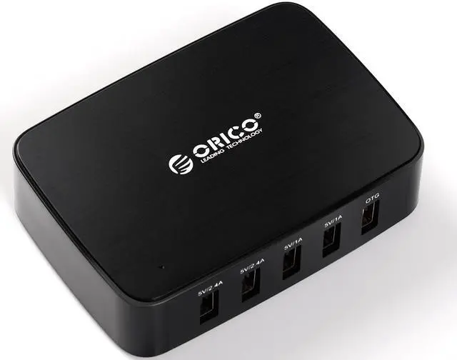 Main image of ORICO 40W 5-Port USB Charger with OTG Access to Android or Windows Smartphones, Tablets, 2x5V 2.4A Charging Ports with Quick Charge Technology and 3x5V 1A Regular Ports - Black (DCT-5U)