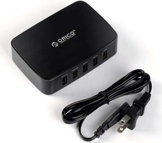 Alt view image 7 of 7 - ORICO 40W 5-Port USB Charger with OTG Access to Android or Windows Smartphones, Tablets, 2x5V 2.4A Charging Ports with Quick Charge Technology and 3x5V 1A Regular Ports - Black (DCT-5U)