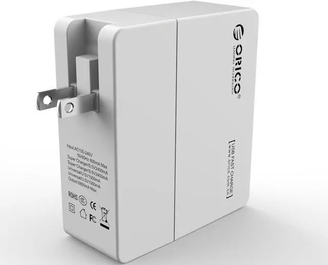 Alt view image 2 of 5 - ORICO 34W DCX-4U 6.8A 4-Port Portable Travel Wall USB Charger with Foldable Plug for iPhone 6s / 6 / 6 plus, iPad Air 2 / mini 3, Samsung Galaxy S6 Edge / Note 5, HTC M9, Nexus and More - White