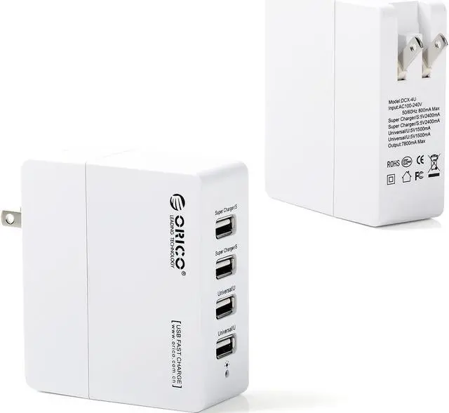 Alt view image 4 of 5 - ORICO 34W DCX-4U 6.8A 4-Port Portable Travel Wall USB Charger with Foldable Plug for iPhone 6s / 6 / 6 plus, iPad Air 2 / mini 3, Samsung Galaxy S6 Edge / Note 5, HTC M9, Nexus and More - White