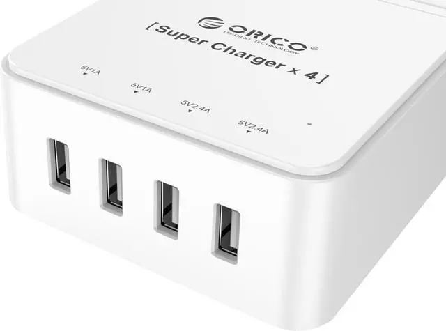 Alt view image 3 of 13 - ORICO 6 Outlet Power Strip with Surge Protector, Built-in 5 Ft. Cord, 4 USB Intelligence Charging Ports (2*5V2.4A + 2*5V1A) for iPhone, iPad, Galaxy S6 / S6 Edge, Nexus and More - White (TPC-6A4U-WH)