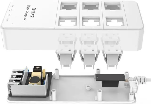 Alt view image 4 of 13 - ORICO 6 Outlet Power Strip with Surge Protector, Built-in 5 Ft. Cord, 4 USB Intelligence Charging Ports (2*5V2.4A + 2*5V1A) for iPhone, iPad, Galaxy S6 / S6 Edge, Nexus and More - White (TPC-6A4U-WH)