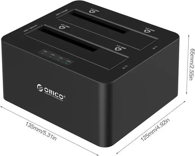Alt view image 7 of 7 - ORICO Dual Bay SATA to USB3.0 External Hard Drive Docking Station for 2.5" and 3.5" HDD, SSD with Duplicator/Clone Function [2 x 6TB support]-Black