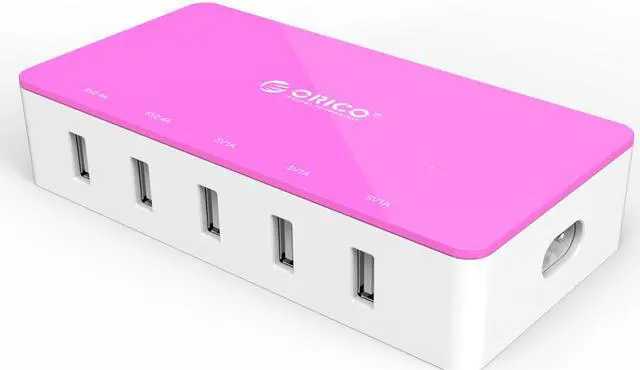 Alt view image 2 of 5 - ORICO 40W 5-Port USB Charger 2 x 5V2.4A Super Charger & 3 x 5V1A Regular Ports OTG to Android or Windows Smartphones, Tablets, iPhone, iPad - Pink (CST-5U)