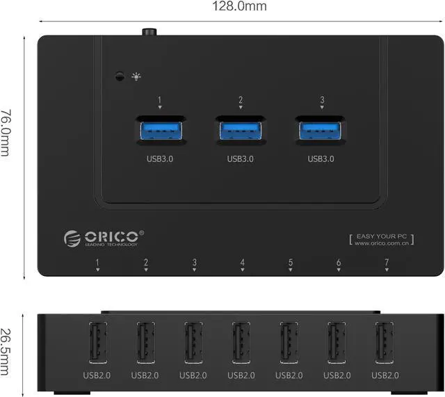 Alt view image 4 of 7 - ORICO H9910-U3-US 10 Ports USB HUB 3 Super Speed USB3.0 Ports and 7 Ports of USB2.0 - Black