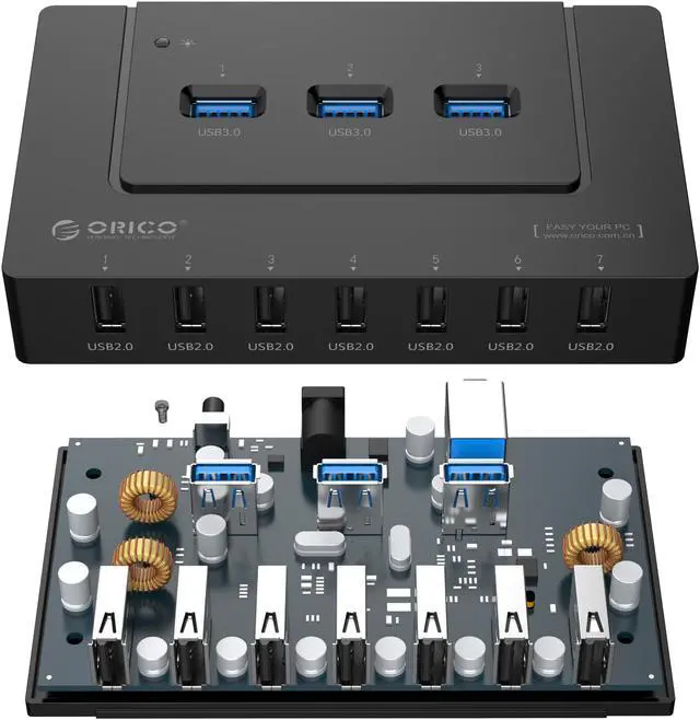 Alt view image 6 of 7 - ORICO H9910-U3-US 10 Ports USB HUB 3 Super Speed USB3.0 Ports and 7 Ports of USB2.0 - Black