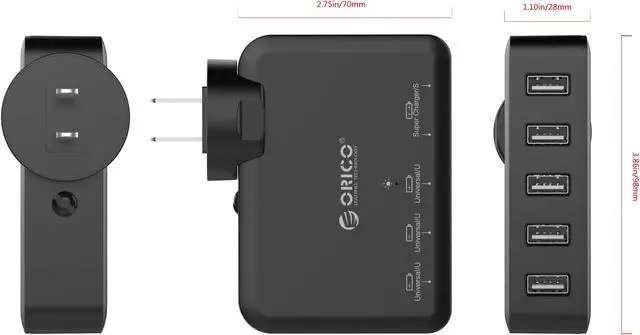 Alt view image 6 of 6 - ORICO DCAP-5U 5-Port USB Wall Charger Adapter - Black