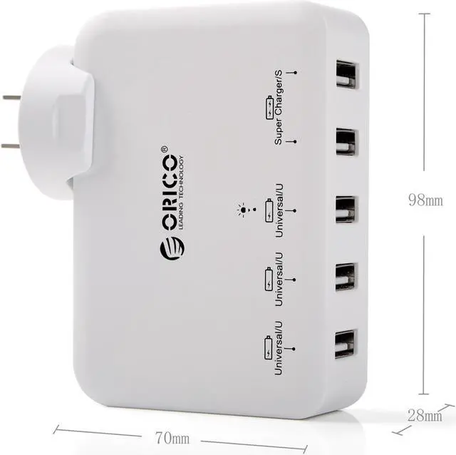 Alt view image 6 of 6 - ORICO DCAP-5U 5-Port USB Wall Charger Adapter for iPhone 7/7Plus/6S/6S P/5SE/iPad/LG/Samsung/HTC/Nexus and More - White