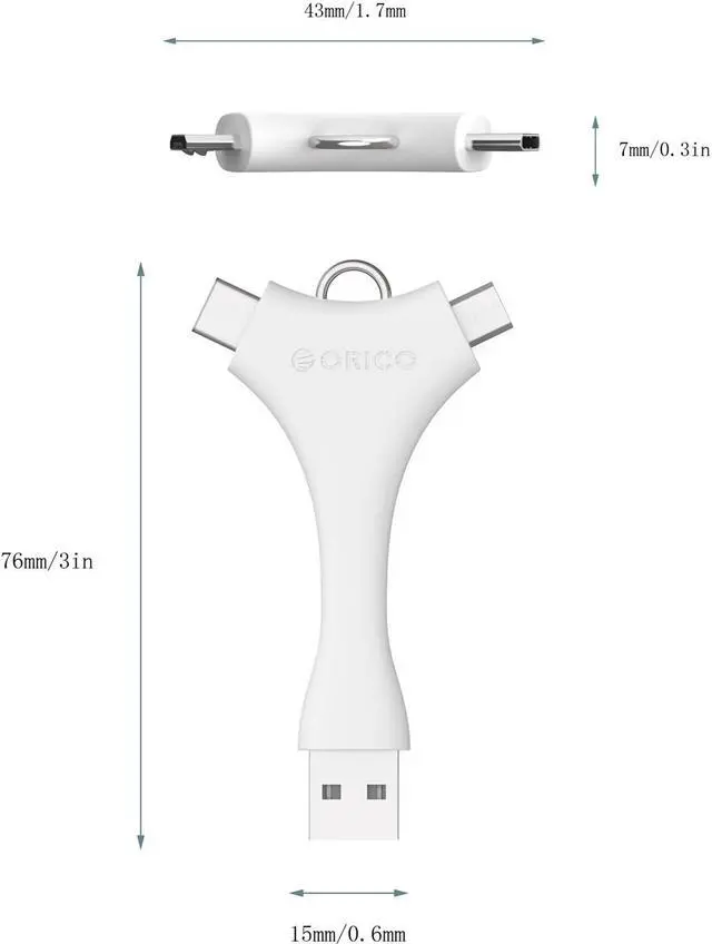 Main image of ORICO C1 Dual Port Portable Sync & Charge Micro B + Type-C Data Cable for Xiaomi HUAWEI Samsung etc With Key Ring