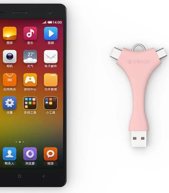 Alt view image 4 of 6 - ORICO C1 Dual Port Portable Sync & Charge Micro B + Type-C Data Cable for Xiaomi HUAWEI Samsung etc With Key Ring