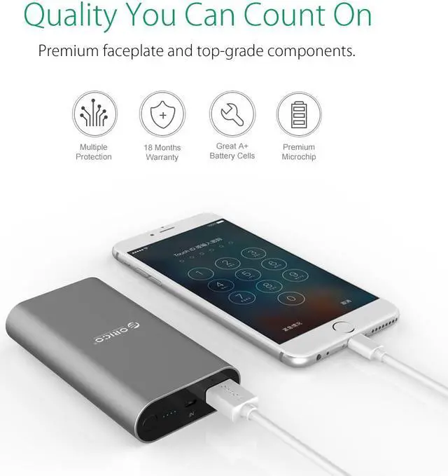 Alt view image 3 of 6 - (Qualcomm Certified Quick Charge 3.0) ORICO QS1-BK 10050 mAh Portable Charger External Battery Pack Power Bank for Phones, Tablet and More