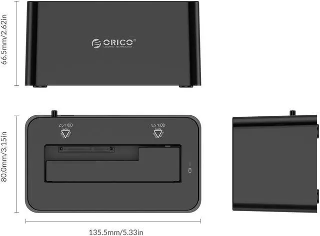 Alt view image 7 of 7 - ORICO 6619S3-US SuperSpeed USB3.0 to SATAIII(SATA I/II/III) Hard Drive Docking Station for 2.5/3.5 Inch HDD and SSD - Black