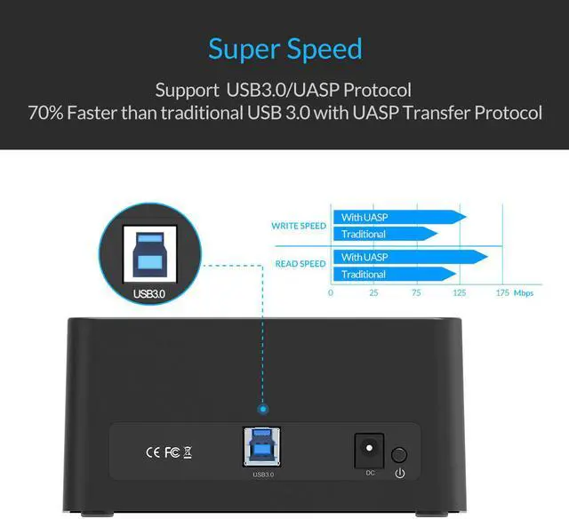 Alt view image 4 of 7 - ORICO 6619S3-US SuperSpeed USB3.0 to SATAIII(SATA I/II/III) Hard Drive Docking Station for 2.5/3.5 Inch HDD and SSD - Black